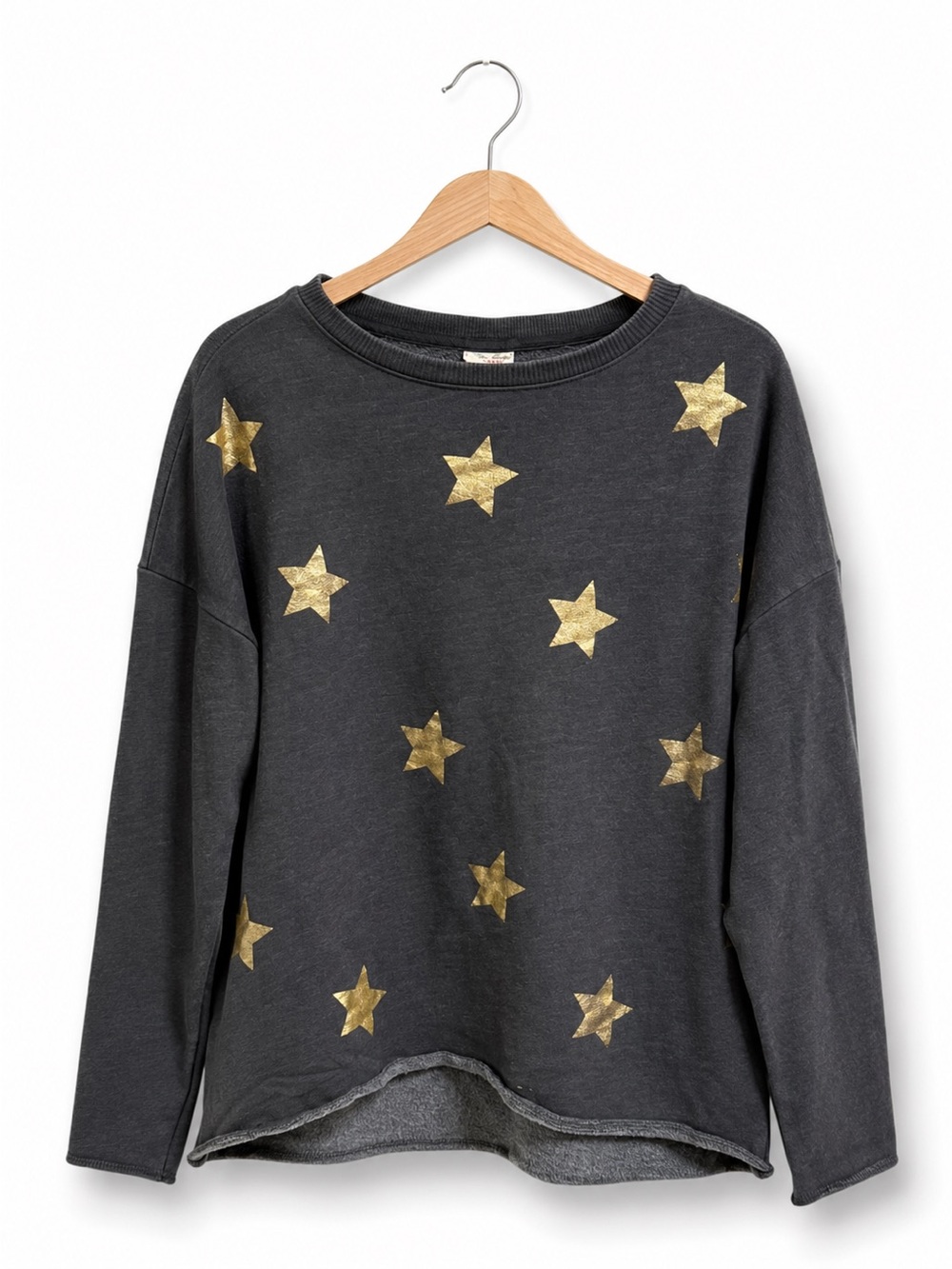 Zara Girls‎ Gold Star Sweatshirt Dark Gray Celestial Raw Hem Aesthetic 9/10 140